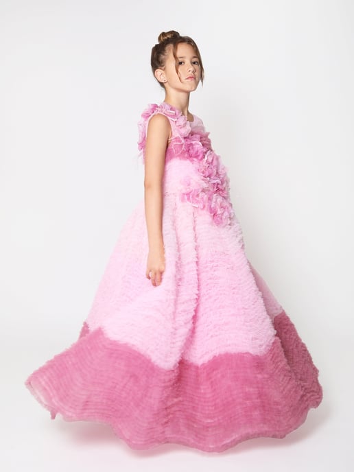 Marchesa Girls Flower Embellished Degrad√© Tulle Gown in Pink