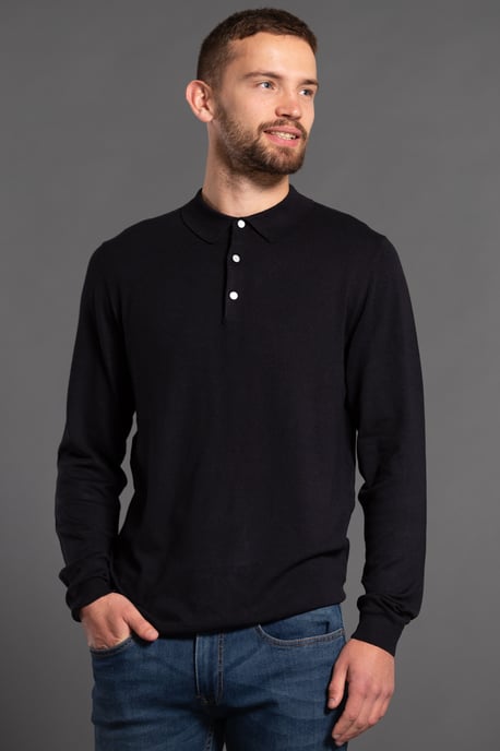 Black Knitted Long Sleeve Polo