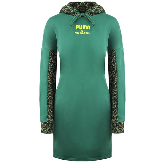 Puma x Mr. Doodle LongSleeve Pullover Green Womens Hooded Jumper Dress 598686 91