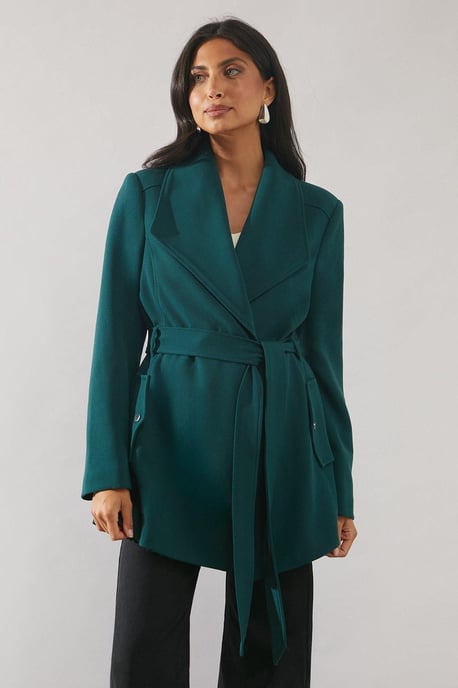 Wallis Womens Coat Black Polyester Belted Woven