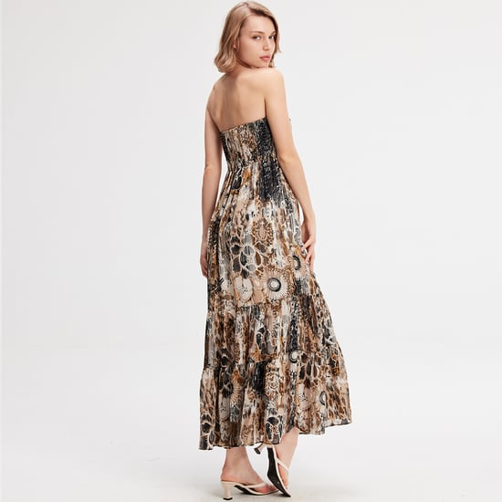 Maxiklänning i chiffong med bustier och abstrakt blommönster - Image 3