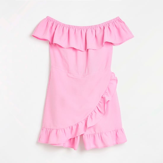 River Island Womens Playsuit Pink Bardot Frill