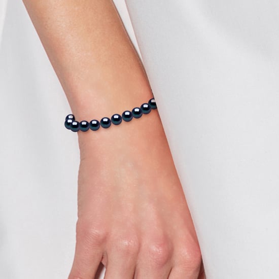 DIADEMA - Bracelet - Real Freshwater Pearls - Black Tahitian Style- White Gold