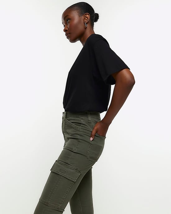 River Island Womens Cargo Jeggings Khaki High Waisted Skinny