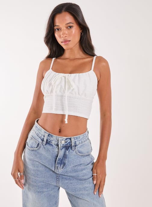 Textured Daisy Tie Strappy Top