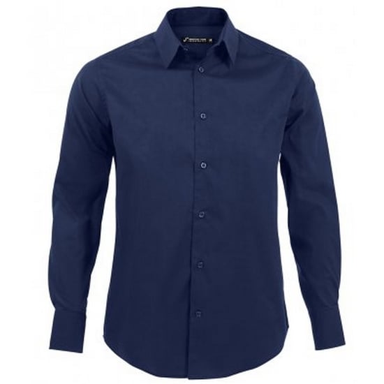 SOLS Mens Brighton Long Sleeve Fitted Work Shirt (Dark Blue) - Image 1