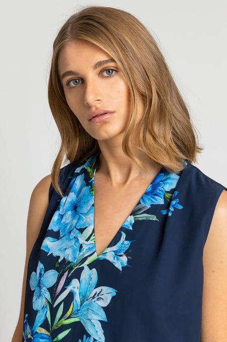 Floral Print Dipped Hem Chiffon Vest Top