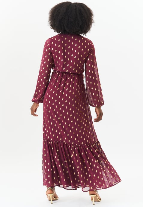 Foil Print Ruffle Midi Dress
