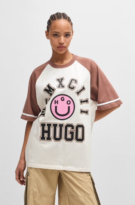 Men's Hugo Happy  Print Loose-Fit T-Shirt in White