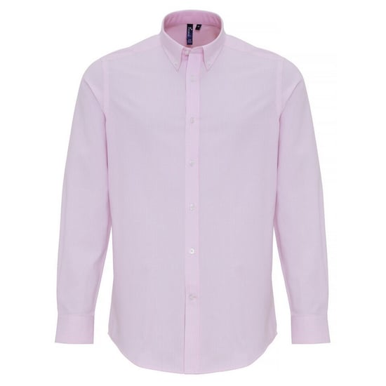 Premier Mens Cotton Rich Oxford Stripe Shirt (White/Pink) - Image 1