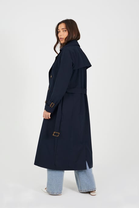 Navy Double-Breasted Longline Trench Coat - Image 2