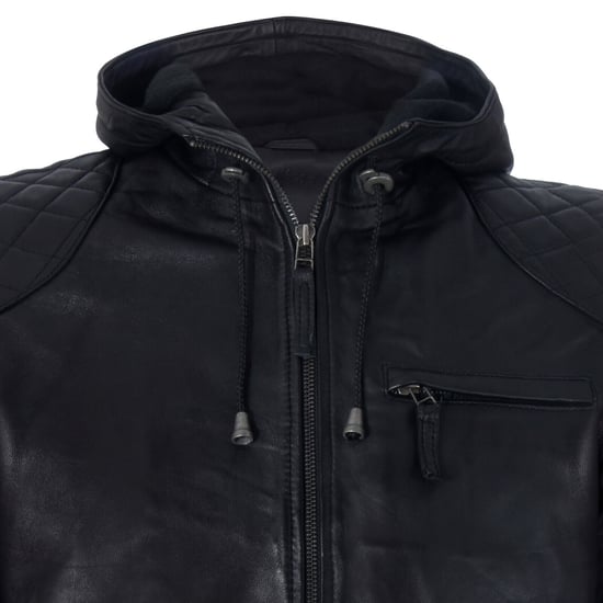 Zipped Leather Hooded Bomber Biker Jacket