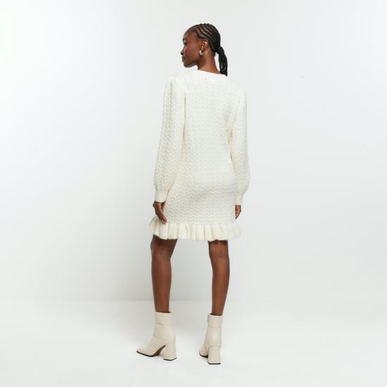 River Island Womens Jumper Mini Dress Cream Cable Knit