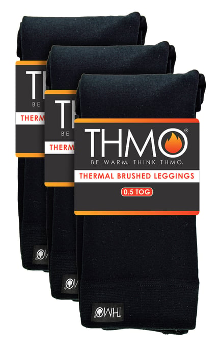 3 Pair Multipack Womens Winter Leggings | THMO | Warm Thermal Footless Tights in Black - Black - Image 2