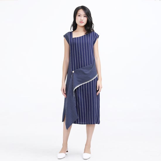 Asymmetric Stripe Trapeze Midi Dress