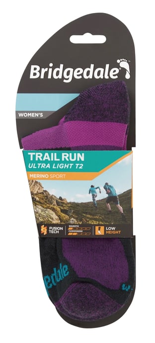 Bridgedale - Womens Sport Ultralight Merino Low Socks - Charcoal / Purple - Image 2