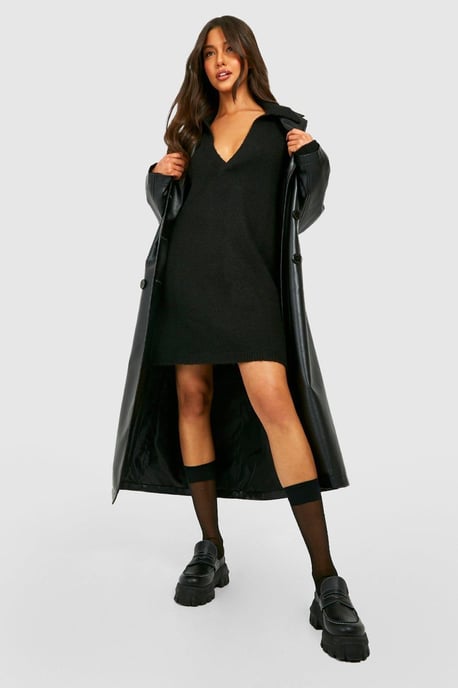 Polo Neck Oversized Knitted Jumper Dress - Image 4