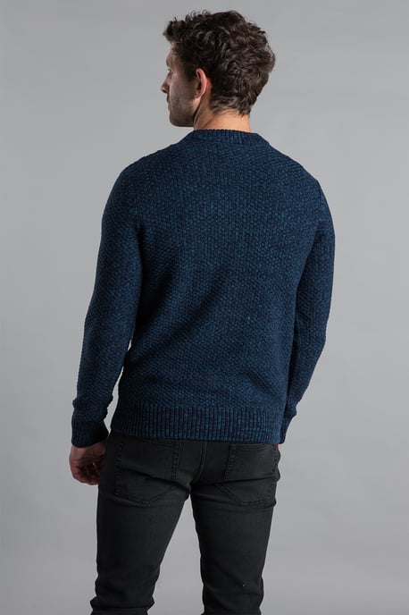 Dark Blue Two Stitch Cable Knit Crew Neck Jumper