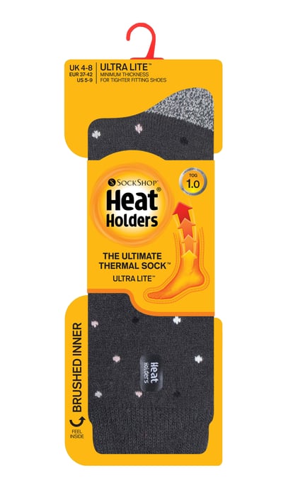 Heat Holders - Ladies Ultra Lite Thermal Brushed Inner Yarn Design Socks - Charcoal Spots (Berry) - Image 2