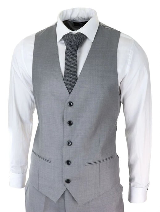 Mens 3 Piece Light Grey Classic Stitch Retro Suit - Image 2