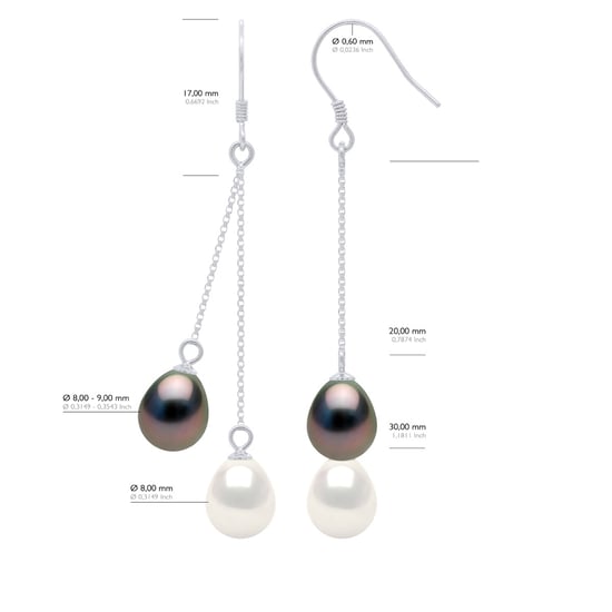 Hanging Earrings - 2 Real Cultured Pearls Oval 8-9 mm