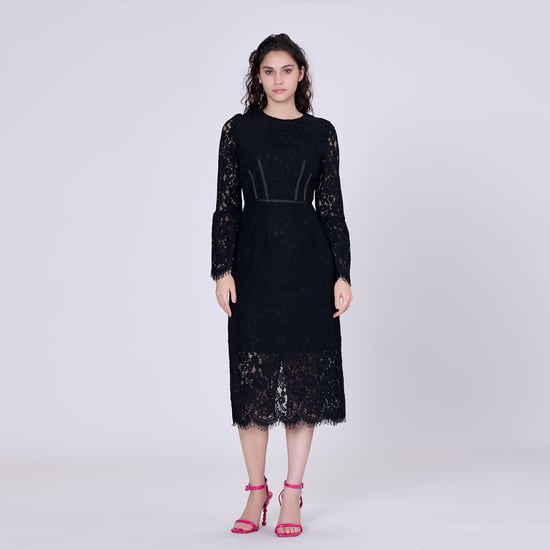 Bustier lines and tulip sleeves lace dress - Image 2