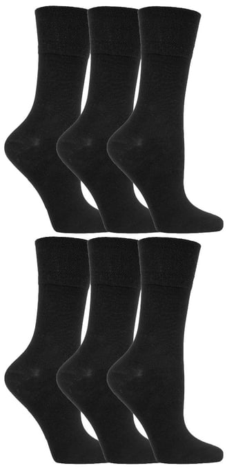 Gentle Grip - 6 Pairs of Ladies Diabetic Sock with Honey Comb Top and Hand linked Toe Seams - Black