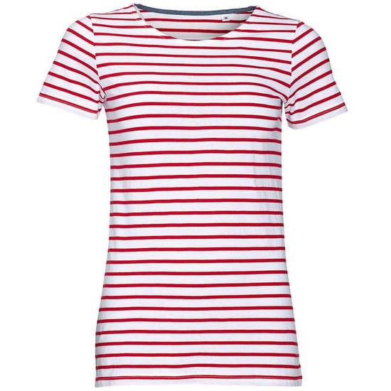 SOLS Womens/Ladies Miles Striped Round Neck T-Shirt (White/Red) - Image 1