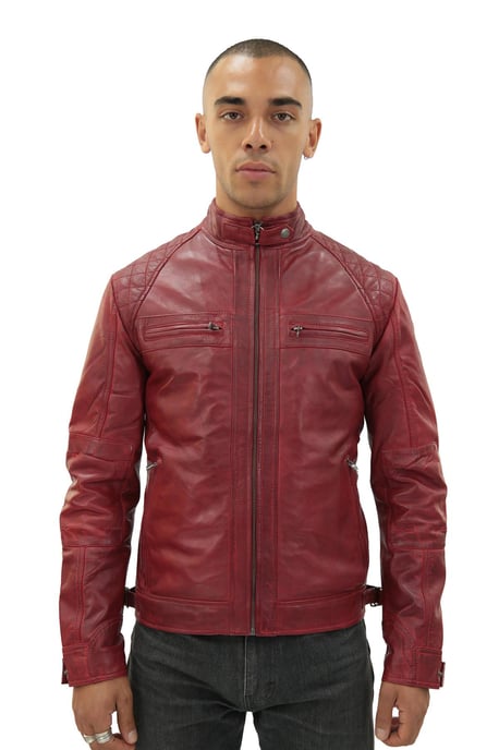Men's Vintage Leather Quilted Biker Jacket-Monaco