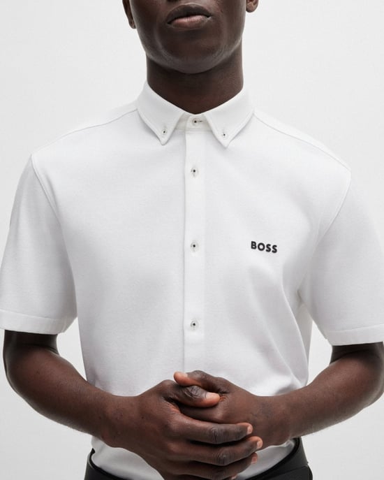 BOSS Green B Motion Mens Regular-Fit Shirt in Knitted Wrinkle-Resistant Cotton
