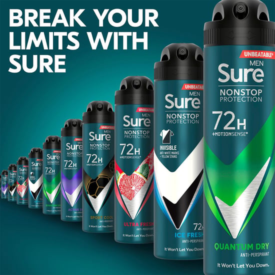Sure Men Nonstop Protection 72H Anti-Perspirant Deodorant Quantum Dry 150ml, 3pk