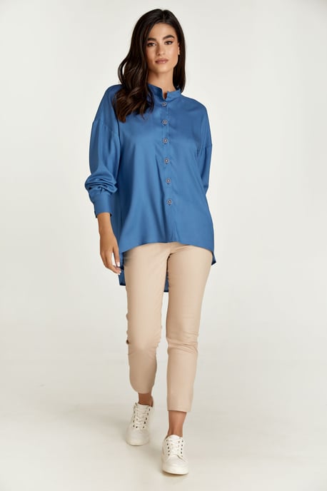 Sky Blue Blouse with Mandarin Collar
