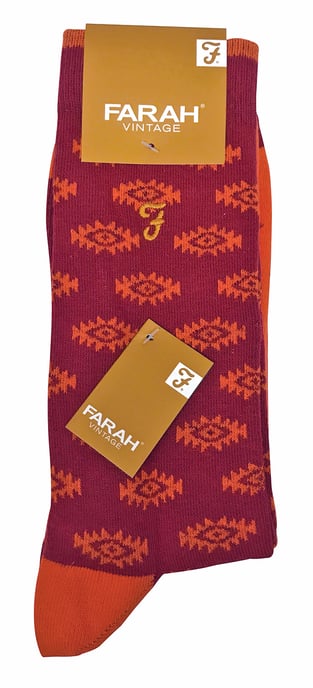 Farah - 2 Pairs Mens Retro Cotton Rich Luxury Formal Dress Socks with Funky Patterns - FVS010ORG - Image 2
