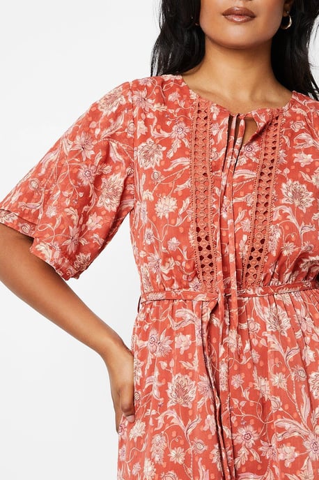 Paisley Dobby Chiffon Trim Insert Skater Dress