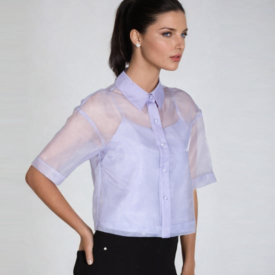 Organza overhemd met korte mouwen en flappen - Image 2