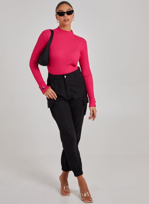 Heart Sleeve Detail Ribbed Top