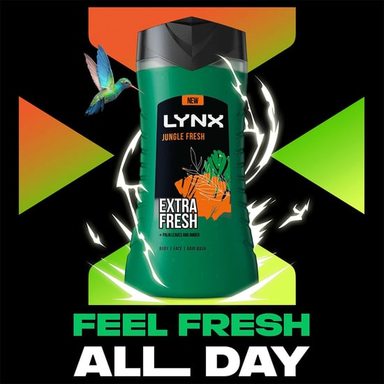 Lynx 3in1 Body, Face & Hair Wash Shower Gel Extra Fresh Jungle Fresh 225ml, 3pk