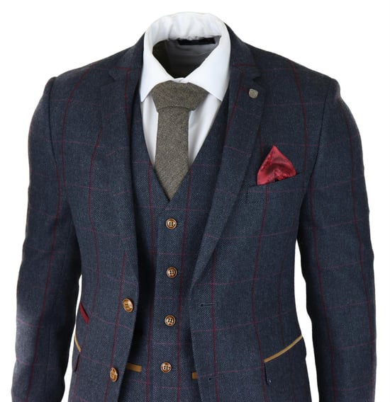 Mens Herringbone Tweed Suit 3 Piece Navy Blue Peaky Blinders 1920s Tailored Fit - Image 4