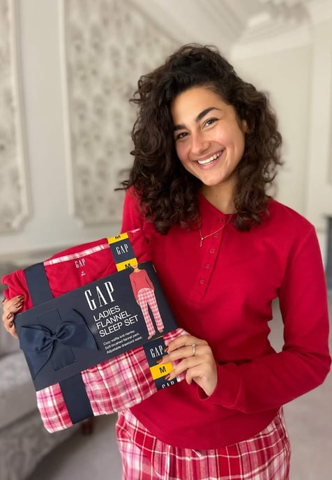 GAP Womens Pyjama Flannel Sleep Set in Red Tartan - Image 4