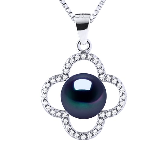 CLOVER Necklace Freshwater Pearl 9-10 mm Black 925