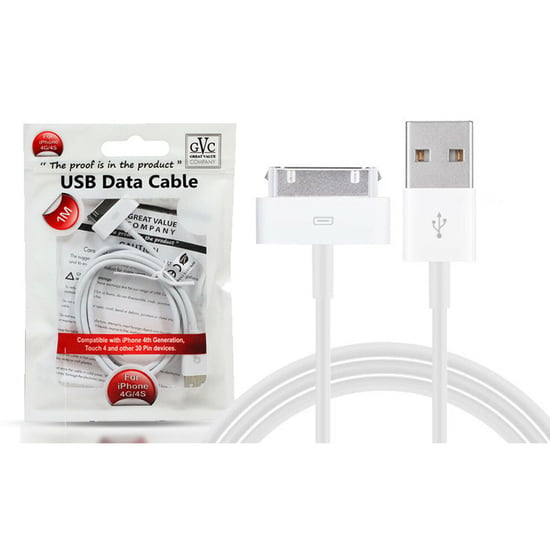 GVC USB To 30 Pin Connector Data Cable For Syncing & Charging, 1 Metre - White