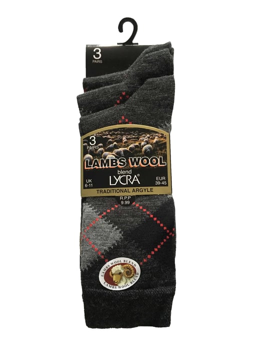 Sock Snob - Mens 3 Pack Lambs Wool Blend Patterned Soft Top Socks - Image 2