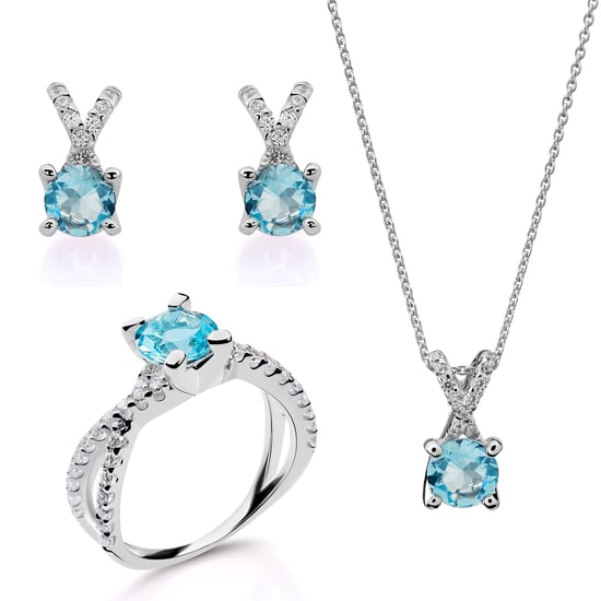 Orphelia 'Maya' Dames 925 Sterling Zilveren Set: Ketting + Oorbellen + Ring - Zilver SET-7478/AQ - Image 1