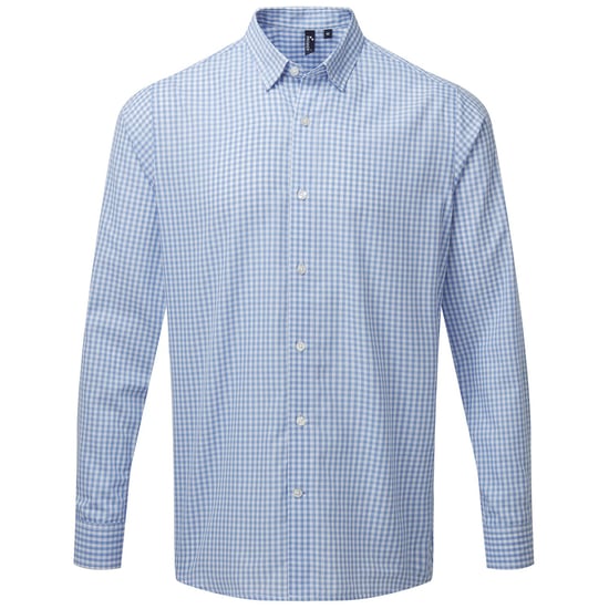 Premier Mens Maxton Checked Long-Sleeved Shirt (Light Blue/White) - Image 1