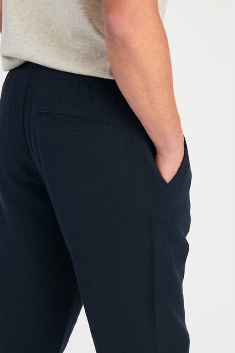 Navy Linen Blend Classic Fit Trousers