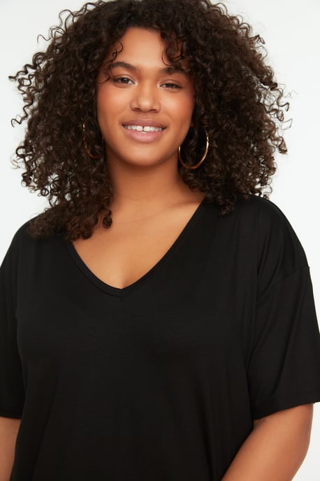 Effen V-hals Plus Size T-shirt Off-shoulder Basis - Image 5