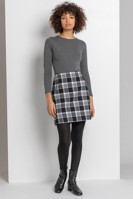 Check Print Zip Pocket Skirt