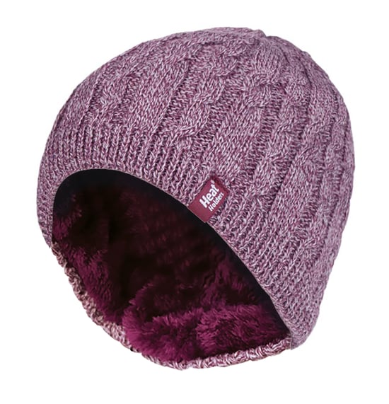 Womens Ribbed Cable Knit Fleece Lined Thermal Knitted Beanie Hat - Image 1