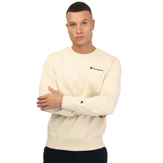 Men's Champion Crew Neck Small Script Logo Sweatshirt in Sand