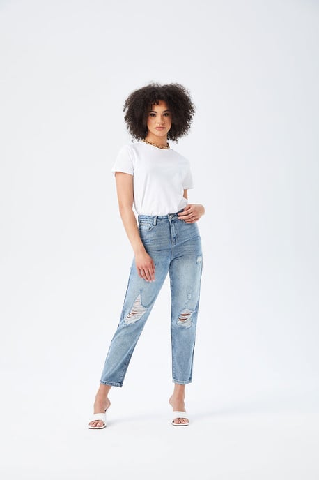 Blue Ripped Mom Jean